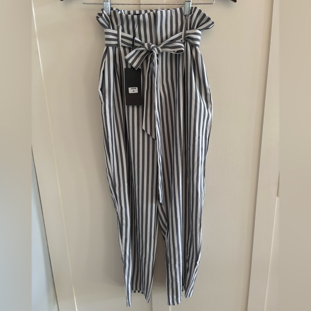 Venti6 High Waisted Striped Belted Pants